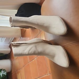 Pointed toe faux suede ankle boots